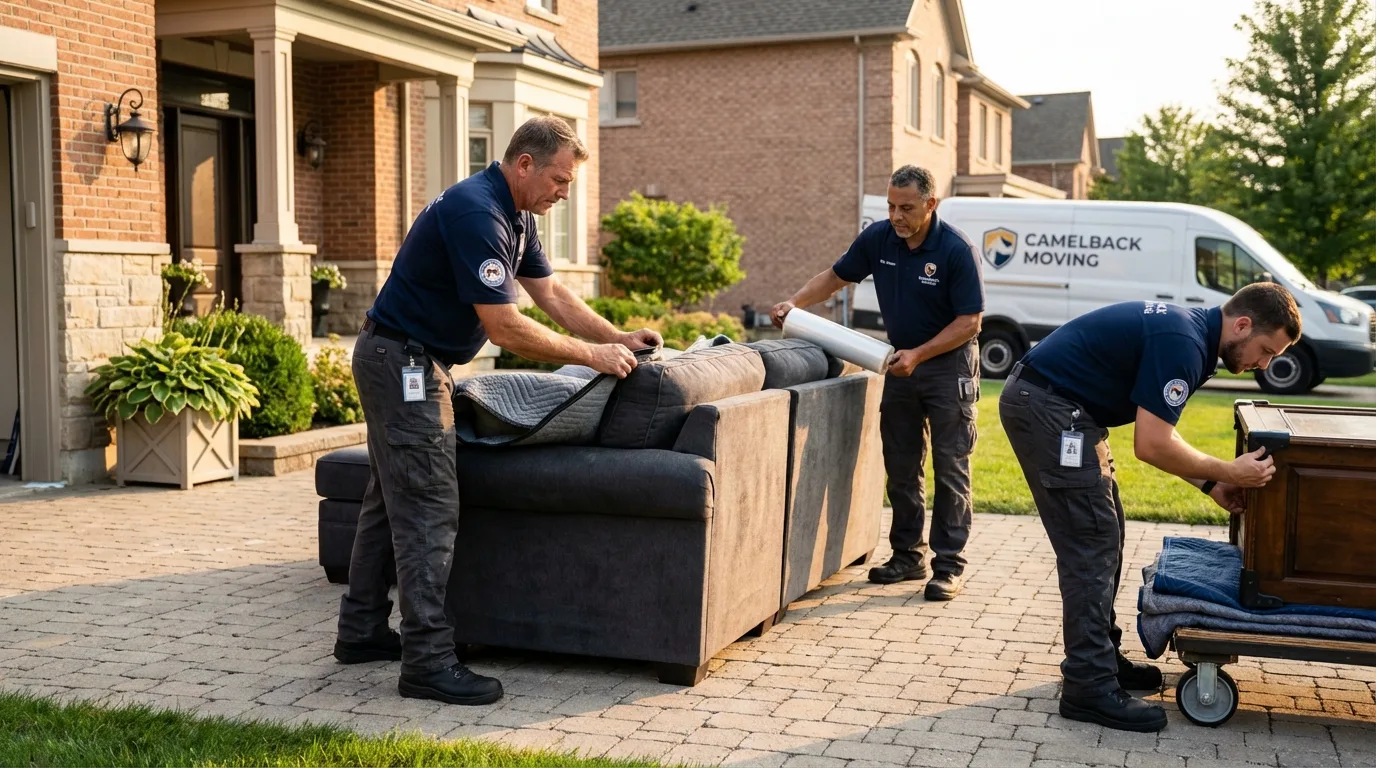 Large estate moving crew wrapping furniture in Hanson, MA